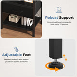 Atilioo Nightstand with Charging Station, Adjustable Fabric Drawer Bedside Table, 3-Tier Storage End Table for Living Room Bedroom, Black-Brown