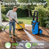 Atilioo Electric Pressure Washer, 2.0 GPM 2100 PSI High Pressure Cleaning Machine with Detachable Foam Cannon, Wheels, Ideal for Cars Fences Patios Driveways