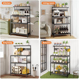 Atilioo Kitchen Bakers Rack with Power Outlet, 4 Tiers Coffee Bar Table, Oven Microwave Stand, Storage Shelf, Appliance Organizer, 31" Gray