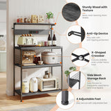 Atilioo Kitchen Bakers Rack with Power Outlet, 4 Tiers Coffee Bar Table, Oven Microwave Stand, Storage Shelf, Appliance Organizer, 31" Gray