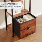 5 Tier Bookcase with Fabric Drawer, Multi-Functional Display Tall Bookshelf, Sturdy Storage Organizerfor Home Office, Brown