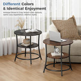 Atilioo Round Side Table, 2-Tier Sturdy End Table, Nightstand with Steel Frame for Small Space, Brown