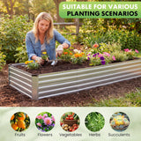 Atilioo 8x4x1ft Raised Garden Bed, Outdoor Metal Planter Box for Vegetables, Flowers, Herbs, Galvanized Non Toxic Materials, Silver