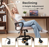 IULULU Office Desk Chair - Ergonomic Mid Back with Lumbar Support & Rocking Mode, Height Adjustable with Fixed Armrest, Storage Back for Computer, Gaming, Conference, Meeting Room, 360° Swivel