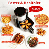4.7QT Glass Air Fryer, Non-Toxic 10-in-1 Presets for Healthy Meals, Dishwasher Safe & Easy Clean - Gray