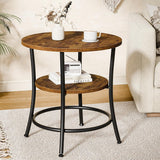 Atilioo Round Side Table, 2-Tier Sturdy End Table, Nightstand with Steel Frame for Small Space, Brown