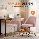 Atilioo Office Vanity Chair, Armless Computer Desk Chair, 360° Rolling Swivel Adjustable Seat Height, Comfy Fabric Upholstered, Easy to Assemble, Ideal for Bedroom Study Makeup Room, Pink