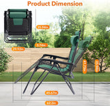Atilioo Zero Gravity Chairs, Folding Patio Lounge Chair with Adjustable Pillows & Cup Holder, 400 LBS Outdoor Oversized Reclining Chairs for Backyard Lawn Camping, Black-Green