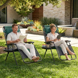 Atilioo Zero Gravity Chairs, Folding Patio Lounge Chair with Adjustable Pillows & Cup Holder, 400 LBS Outdoor Oversized Reclining Chairs for Backyard Lawn Camping, Black-Green