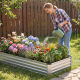 Atilioo 8x4x1ft Raised Garden Bed, Outdoor Metal Planter Box for Vegetables, Flowers, Herbs, Galvanized Non Toxic Materials, Silver
