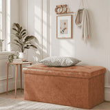 ACCVER 30" Storage Ottoman Bench - Faux Leather Foldable Ottoman Upholstered Entryway Bench, 400lbs Large End of Bed Bench with Storage Chest for Bedroom, Living Room, Brown