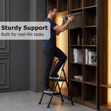 Atilioo 2 Step Ladder, Folding Portable Step Stool with Heavy-Duty Steel Frame & Widened Anti-Slip Pedal, Space-Saving Ladder for Home Office, Black