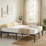 Atilioo Full Bed Frame with Headboard, Metal Mattress Foundation Headboard, No Box Spring Needed, Noise-Free, Brown