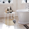 IULULU Small Round Side Table with Fabric Basket, Steel Frame