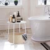 IULULU Small Round Side Table with Fabric Basket, Steel Frame