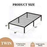 Atilioo Twin Bed Frame with Storage Space Under Frame, 14" Heavy Duty Metal Platform, No Box Spring Needed, Easy Assembly, Black