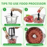 Atilioo 8 Cup Food Processors, Fast Meat Grinder & Vegetable Chopper, Dual-Bowls, Stainless Steel Blades, BPA Free, Black