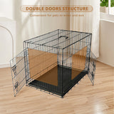 Atilioo Folding Pet Kennel, Double Door Metal Wire Dog Crate with Divider Panel, Leak-Proof Pan Tray, 36 inch