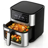 LIFERECORD Air Fryer 6QT w/ Touch Controls & Easy-View Window, Dishwasher Safe Basket, 1500W, 8 Food Presets, Stainless Steel, Black