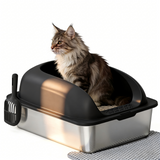 Atilioo Stainless Steel Cat Litter Box with Lid, Metal Litter Pan High Sided, Anti-Urine Leakage, Easy Clean, Never Absorbs Odors, Include Scoop & Mat, Black