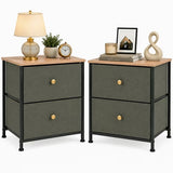LIFERECORD Set of 2 Nightstands with Storage Drawers | 20" Tall Bedside Table with Wood Top & Fabric Cabinet for Bedroom, Dorm, Living Room