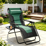 Atilioo Zero Gravity Chairs, Folding Patio Lounge Chair with Adjustable Pillows & Cup Holder, 400 LBS Outdoor Oversized Reclining Chairs for Backyard Lawn Camping, Black-Green