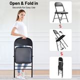 IULULU Folding Chair, Leather-padded, Sturdy Metal, Easy Storage, Indoor/Outdoor, Comfy for Home/Office/Party
