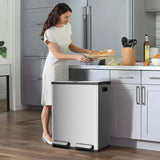 Atilioo 16 Gallon Dual Compartment Trash Can, Stainless Steel Garbage Can with Foot Pedal, Soft-Close Lid, 2 x 30 L Large Capacity Recycling Bin, Perfect for Kitchen, Office