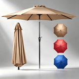 Atilioo 9 FT Patio Umbrella, Outdoor Table Market Umbrella with Tilt and Crank Button for Poolside Terrace Beach, 8 Sturdy Rids, Blue