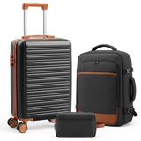 LIFERECORD 3 Piece Carry On Luggage Set, 20 Inch TSA Lock Hardshell Suitcase With Travel Backpack