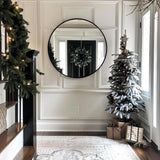 24 inch Circle Mirror, Round Mirror with Black Metal Frame, Hanging Wall Mounted Mirror for Living Room, Bedroom, Over Sink, Vanity