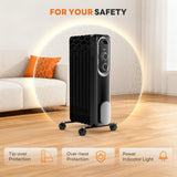 Atilioo Electric Oil Filled Radiator with Adjustable Thermostat, 1500W Portable Space Heater, Overheat Protection, Fast heating, Black