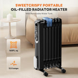 Atilioo Electric Oil Filled Radiator with Adjustable Thermostat, 1500W Portable Space Heater, Overheat Protection, Fast heating, Black