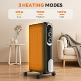 Atilioo Electric Oil Filled Radiator with Adjustable Thermostat, 1500W Portable Space Heater, Overheat Protection, Fast heating, Black