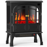 Atilioo 26" Electric Fireplace Stove, Freestanding 3D Flame Energy Saving Space Heater with Remote, Overheating Protection, 12H Timer, Single Door, Black Metal