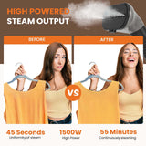Atilioo Garment Steamer with Wheels, 1500W Powerful Standing Wrinkle Remover Heats, 1.7L Water Tank for 55 Min Continuous Steaming, Black