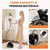 Atilioo Garment Steamer with Wheels, 1500W Powerful Standing Wrinkle Remover Heats, 1.7L Water Tank for 55 Min Continuous Steaming, Black