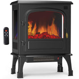 Atilioo 26" Electric Fireplace Stove, Freestanding 3D Flame Energy Saving Space Heater with Remote, Overheating Protection, 12H Timer, Single Door, Black Metal