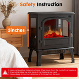 Atilioo 26" Electric Fireplace Stove, Freestanding 3D Flame Energy Saving Space Heater with Remote, Overheating Protection, 12H Timer, Single Door, Black Metal