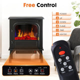 Atilioo 26" Electric Fireplace Stove, Freestanding 3D Flame Energy Saving Space Heater with Remote, Overheating Protection, 12H Timer, Single Door, Black Metal