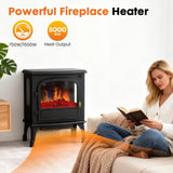 Atilioo 26" Electric Fireplace Stove, Freestanding 3D Flame Energy Saving Space Heater with Remote, Overheating Protection, 12H Timer, Single Door, Black Metal