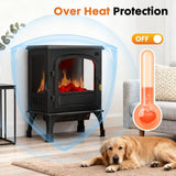 Atilioo 26" Electric Fireplace Stove, Freestanding 3D Flame Energy Saving Space Heater with Remote, Overheating Protection, 12H Timer, Single Door, Black Metal