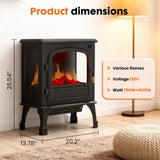 Atilioo 26" Electric Fireplace Stove, Freestanding 3D Flame Energy Saving Space Heater with Remote, Overheating Protection, 12H Timer, Single Door, Black Metal