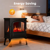 Atilioo 26" Electric Fireplace Stove, Freestanding 3D Flame Energy Saving Space Heater with Remote, Overheating Protection, 12H Timer, Single Door, Black Metal