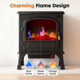 Atilioo 26" Electric Fireplace Stove, Freestanding 3D Flame Energy Saving Space Heater with Remote, Overheating Protection, 12H Timer, Single Door, Black Metal
