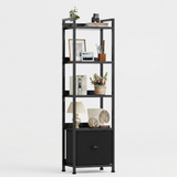 5 Tier Bookcase with Fabric Drawer, Multi-Functional Display Tall Bookshelf, Sturdy Storage Organizerfor Home Office, Brown