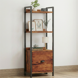 5 Tier Bookcase with Fabric Drawer, Multi-Functional Display Tall Bookshelf, Sturdy Storage Organizerfor Home Office, Brown