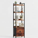 5 Tier Bookcase with Fabric Drawer, Multi-Functional Display Tall Bookshelf, Sturdy Storage Organizerfor Home Office, Brown