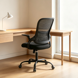 Atilioo Home Office Chair, Ergonomic Computer Desk Mesh Chair with Lumbar Support, Adjustable Swivel Mid-Back Chair with Flip-up Arms, Black