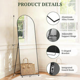 IULULU Mirror Full Length Full Body Floor Mirror with Stand, Shatterproof Glass, Aluminum Alloy Frame, Free Standing Wall Mounted or Leaning Arched Mirrors for Bedroom Living Room Entryway